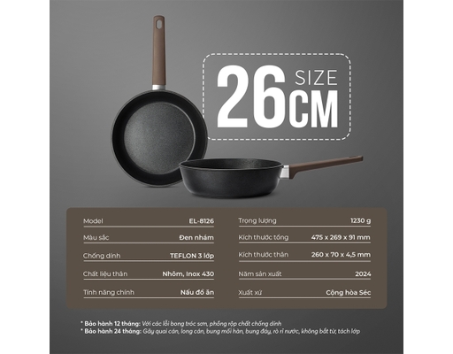 Chảo Chống Dính Siêu Bền Nhập Khẩu EL-8126 26cm Elmich ảnh 14