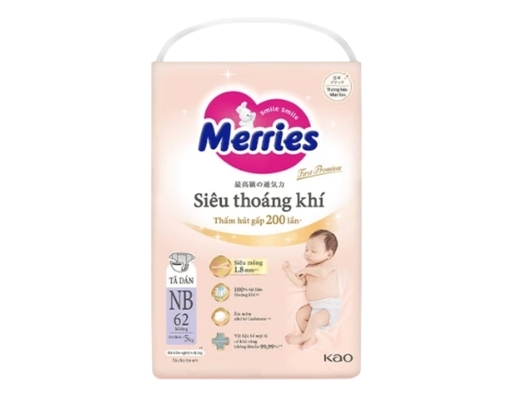 Tã Dán First Premium Siêu Thoáng Khí NB62 Cho Trẻ Sơ Sinh Dưới 5kg 62 Miếng Merries ảnh 0