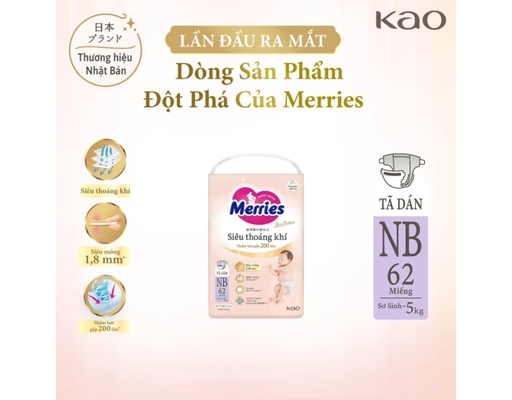 Tã Dán First Premium Siêu Thoáng Khí NB62 Cho Trẻ Sơ Sinh Dưới 5kg 62 Miếng Merries ảnh 1