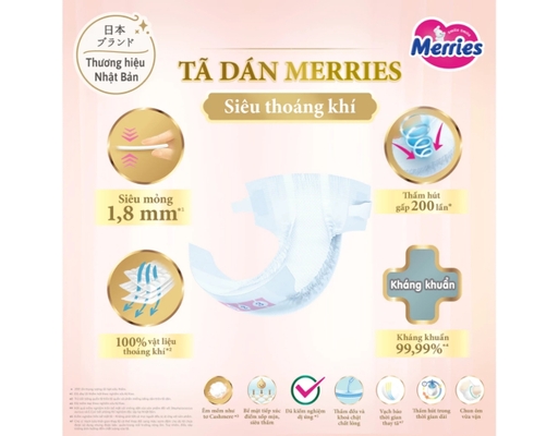 Tã Dán First Premium Siêu Thoáng Khí NB62 Cho Trẻ Sơ Sinh Dưới 5kg 62 Miếng Merries ảnh 2