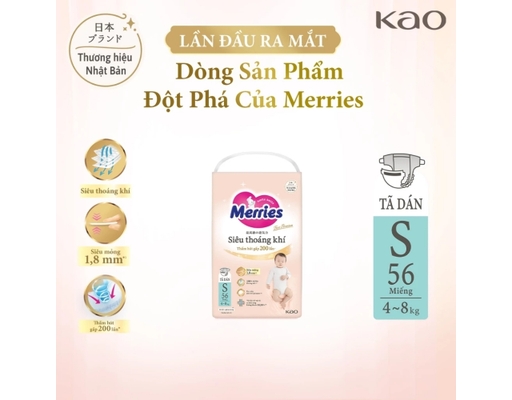 Tã Dán First Premium Siêu Thoáng Khí S52 Cho Trẻ Từ 4-8kg 52 Miếng Merries ảnh 1