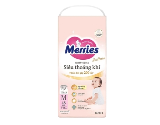 Tã Dán Merries First Premium Siêu Thoáng Khí M48 48 Miếng Cho Trẻ Từ 6-11kg