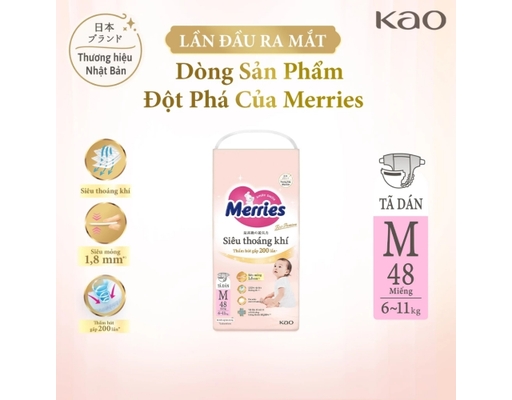 Tã Dán First Premium Siêu Thoáng Khí M48 Cho Trẻ Từ 6-11kg 48 Miếng Merries ảnh 1