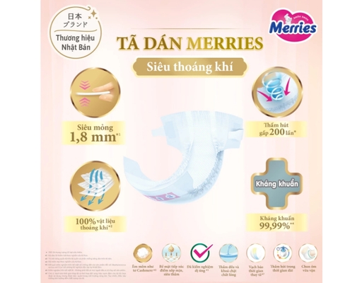 Tã Dán First Premium Siêu Thoáng Khí M48 Cho Trẻ Từ 6-11kg 48 Miếng Merries ảnh 2
