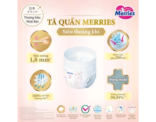 Tã Quần First Premium Siêu Thoáng Khí XXL24 Cho Trẻ Từ 15-25kg 24 Miếng Merries ảnh 2