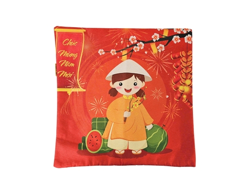 Vỏ Gối Tựa Vải Bố 45x45cm Họa Tiết Dân Gian Kenhome ảnh 0