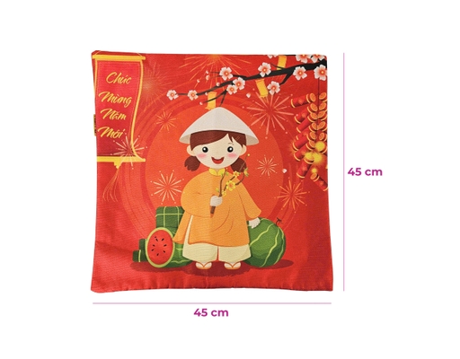 Vỏ Gối Tựa Vải Bố 45x45cm Họa Tiết Dân Gian Kenhome ảnh 1