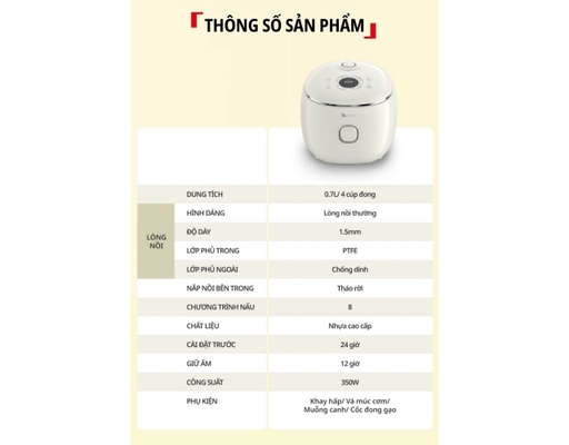 Nồi Cơm Điện Tử Mini 0.7L Pop RK535AY0 Màu Be Tefal ảnh 8