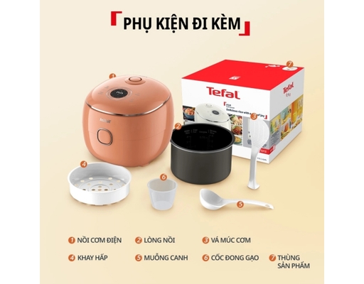 Nồi Cơm Điện Tử Mini 0.7L Pop RK535TY0 Màu Cam Đất Tefal ảnh 7
