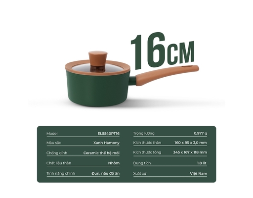 Quánh Chống Dính Ceramic Harmony EL540PT16 Size 16cm Elmich ảnh 14
