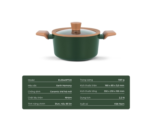 Nồi Chống Dính Ceramic Harmony EL5540PT20 Size 20cm Elmich ảnh 14
