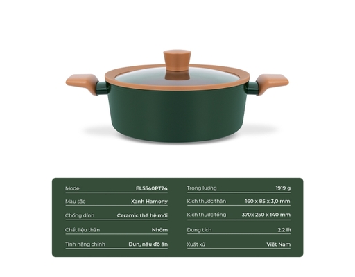 Nồi Chống Dính Ceramic Harmony EL5540PT24 Size 24cm Elmich ảnh 14