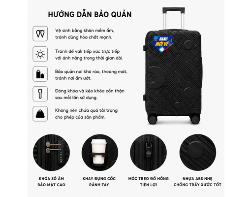 Vali Nhựa ABS Size 20 Màu Đen Hùng Phát ảnh 4