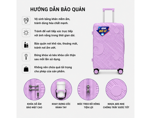 Vali Nhựa ABS Size 20 Màu Tím Pastel Hùng Phát ảnh 4