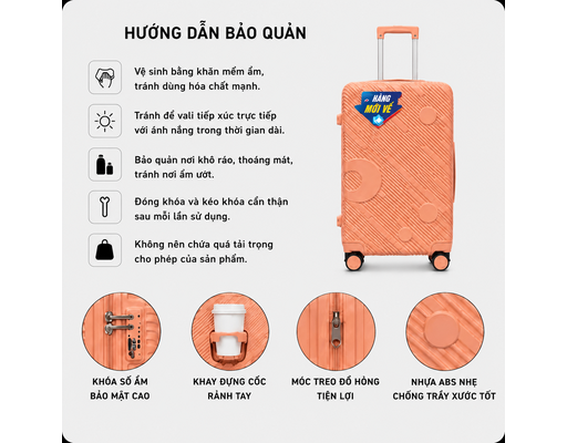 Vali Nhựa ABS Size 20 Màu Cam Đào Hùng Phát ảnh 4