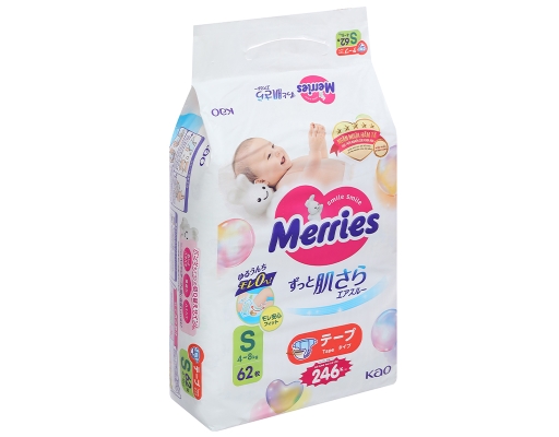 Tã Dán Size S Cho Bé 4 - 8kg 62 Miếng Merries ảnh 1