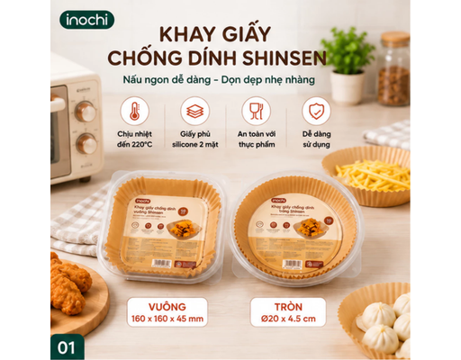 Khay Giấy Chống Dính Tròn Shinsen Màu Nâu 20cm 50 Cái Inochi ảnh 1
