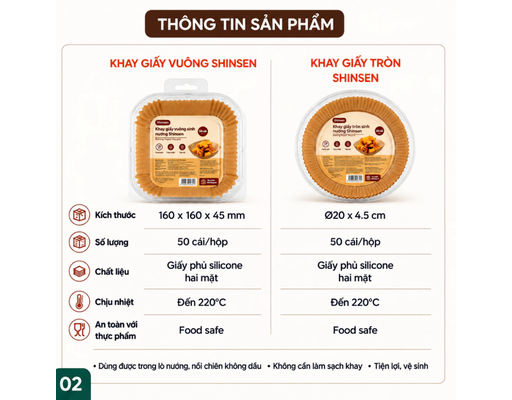Khay Giấy Chống Dính Tròn Shinsen Màu Nâu 20cm 50 Cái Inochi ảnh 2
