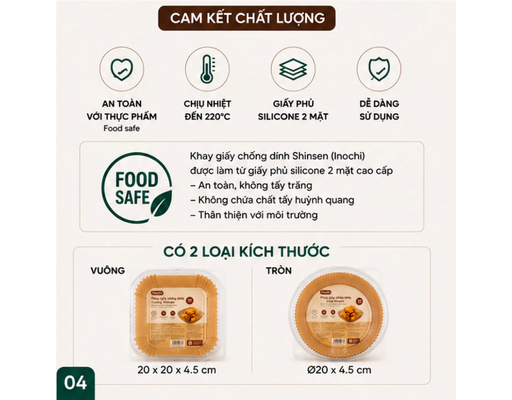 Khay Giấy Chống Dính Tròn Shinsen Màu Nâu 20cm 50 Cái Inochi ảnh 4