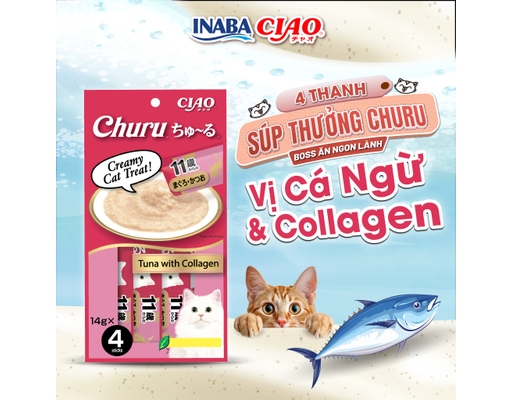 Gói 4 Thanh Súp Thưởng Cho Mèo Trưởng Thành Vị Cá Ngừ, Collagen 14g CIAO ảnh 1