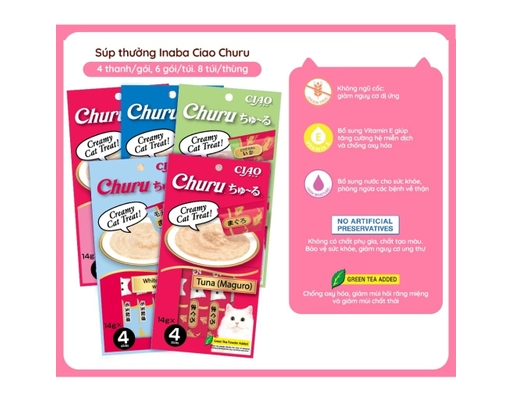 Gói 4 Thanh Súp Thưởng Cho Mèo Trưởng Thành Vị Cá Ngừ Trắng & Chất Xơ 14g CIAO ảnh 4