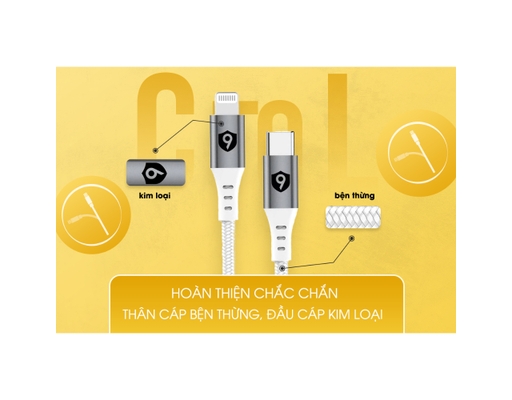 Cáp Sạc Nhanh USB-C To Lightning Cho iPhone Dài 1m 9FCA002W Màu Trắng 9Fit ảnh 3