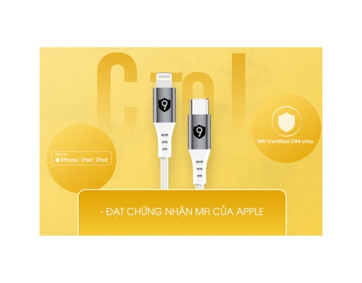 Cáp Sạc Nhanh USB-C To Lightning Cho iPhone Dài 1m 9FCA002B Màu Đen 9Fit ảnh 6