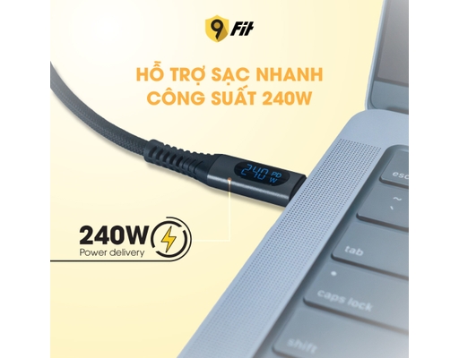 Cáp Sạc Supreme USB-C To USB-C 240W 20Gbps – Xuất Hình 4K, Màn Hình LCD, 1m – 9C24PCCB Màu Đen 9Fit ảnh 1