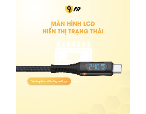 Cáp Sạc Supreme USB-C To USB-C 240W 20Gbps – Xuất Hình 4K, Màn Hình LCD, 1m – 9C24PCCB Màu Đen 9Fit ảnh 2