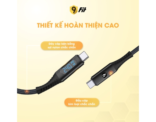 Cáp Sạc Supreme USB-C To USB-C 240W 20Gbps – Xuất Hình 4K, Màn Hình LCD, 1m – 9C24PCCB Màu Đen 9Fit ảnh 4
