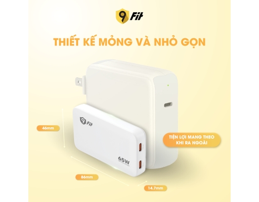 Sạc Slim PD 65W 2C GaN 9A652C07B Màu Đen 9Fit ảnh 5