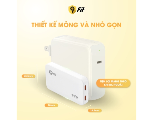 Sạc Slim PD 45W 2C GaN 9A452C06B Màu Đen 9Fit ảnh 2