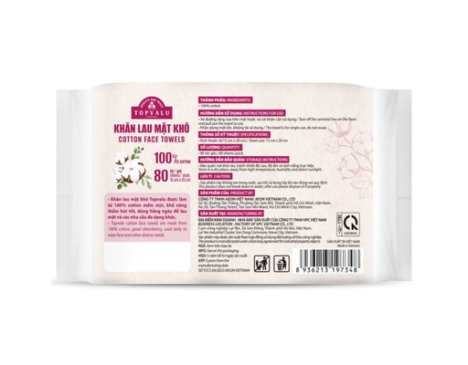 Khăn Lau Mặt Khô Cotton Face Towels 80 Tờ TOPVALU ảnh 1