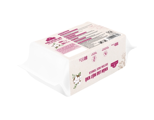 Khăn Lau Mặt Khô Cotton Face Towels 80 Tờ TOPVALU ảnh 2