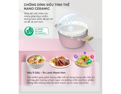 Nồi Phủ Sứ Nano Đáy Từ Healthy SHG7979MP-20 Sunhouse ảnh 5