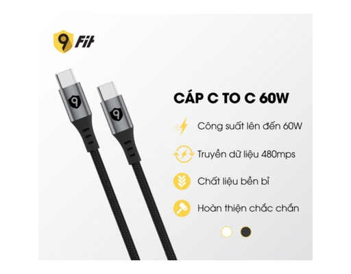 Cáp Sạc USB-C To USB-C 1m 9FCA001B Màu Đen 9Fit ảnh 1