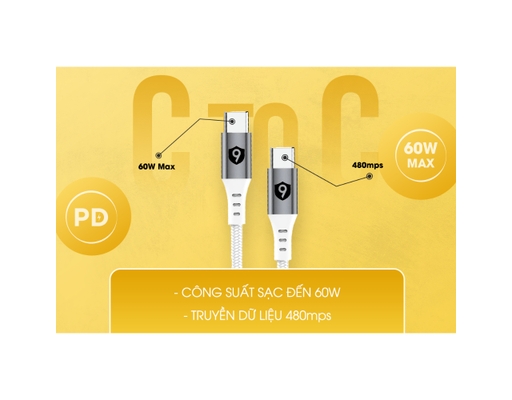 Cáp Sạc USB-C To USB-C 1m 9FCA001B Màu Đen 9Fit ảnh 3