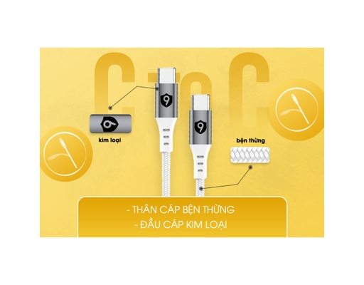 Cáp Sạc USB-C To USB-C 1m 9FCA001W Màu Trắng 9Fit ảnh 6