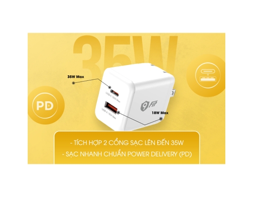Sạc GaN 35W PD Fast Charger 1A1C 9FAC001W Màu Trắng 9Fit ảnh 6