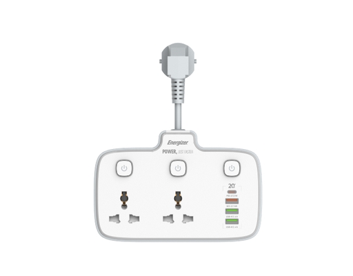Ổ Điện Đa Năng 2AC Kèm 3USB-A Và 1USB-C Sạc Nhanh PD (Max 20W) EPB2503EUWE Màu Trắng Energizer ảnh 1