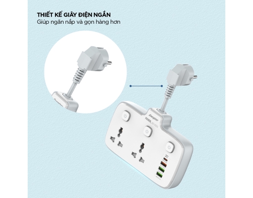 Ổ Điện Đa Năng 2AC Kèm 3USB-A Và 1USB-C Sạc Nhanh PD (Max 20W) EPB2503EUWE Màu Trắng Energizer ảnh 7