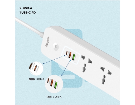 Ổ Điện Đa Năng 5AC Kèm 2USB-A Và 1USB-C Sạc Nhanh PD (Max 38W) EPB2504EUWE Màu Trắng Energizer ảnh 4