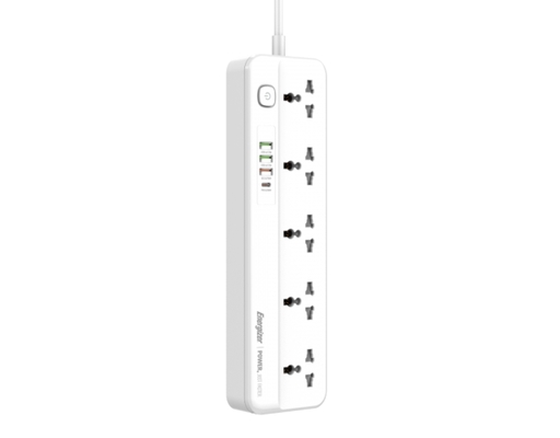Ổ Điện Đa Năng 5AC Kèm 3USB-A Và 1USB-C Sạc Nhanh PD (Max 20W) EPB2501EUWE Màu Trắng Energizer ảnh 0