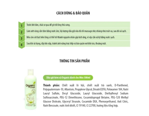 Sữa Tắm Dành Cho Mèo 500ml ORGANIC ảnh 8