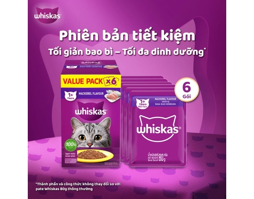 Hộp 6 Gói Pate Cho Mèo Trưởng Thành Vị Cá Ngừ 80g Whiskas ảnh 2