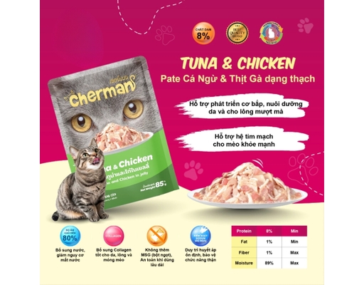 Pate Cho Mèo Từ 2 Tháng Tuổi Vị Gà & Cá Ngừ 85g Cherman ảnh 2