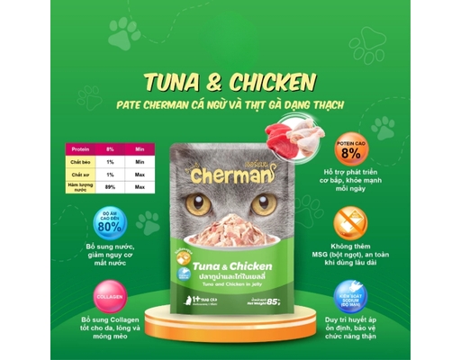 Pate Cho Mèo Từ 2 Tháng Tuổi Vị Gà & Cá Ngừ 85g Cherman ảnh 3