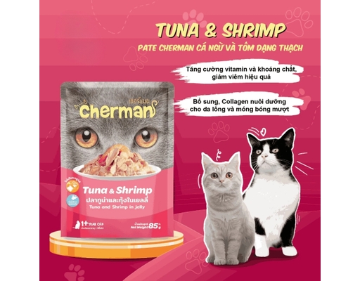 Pate Cho Mèo Từ 2 Tháng Tuổi Vị Tôm & Cá Ngừ 85g Cherman ảnh 1