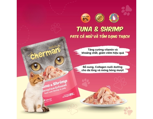 Pate Cho Mèo Từ 2 Tháng Tuổi Vị Tôm & Cá Ngừ 85g Cherman ảnh 2