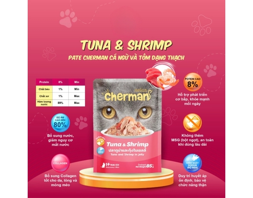 Pate Cho Mèo Từ 2 Tháng Tuổi Vị Tôm & Cá Ngừ 85g Cherman ảnh 3